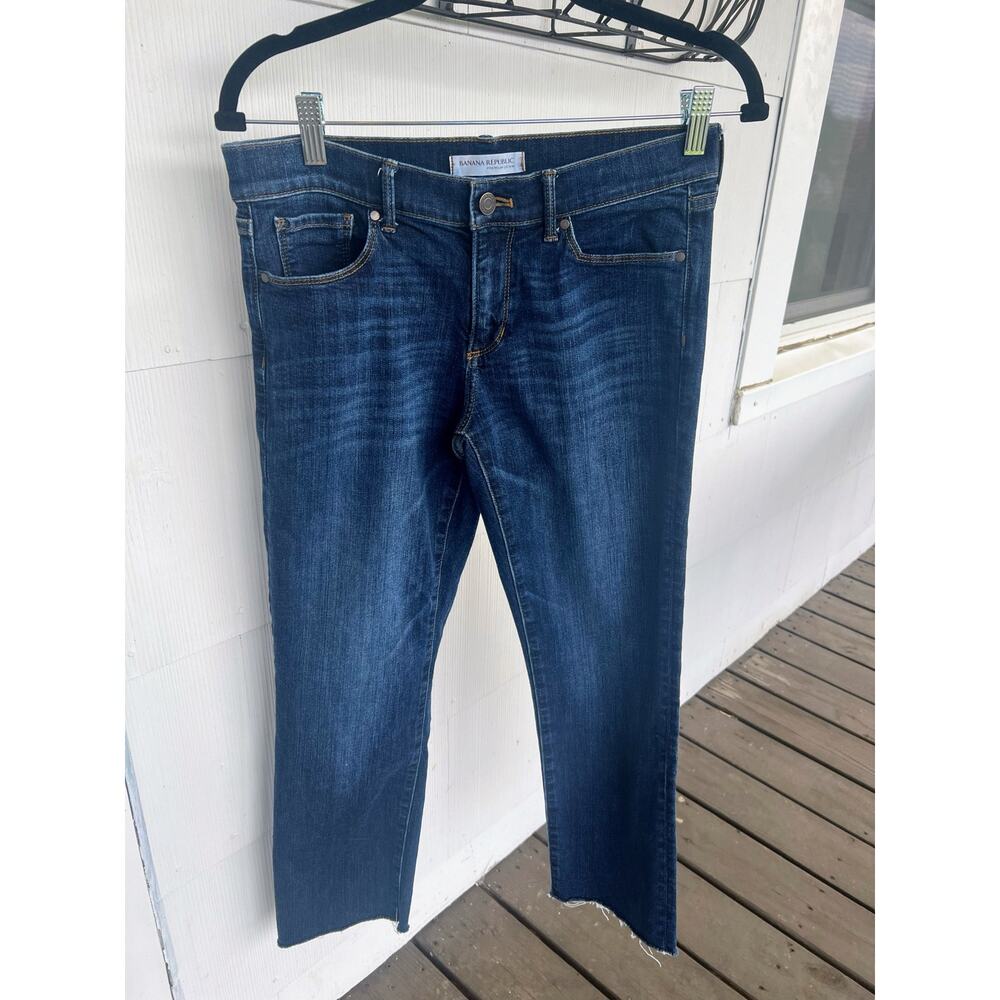Banana Republic Premium Denim Mid-Rise Straight Ankle Jeans, Dark Wash Denim, 27